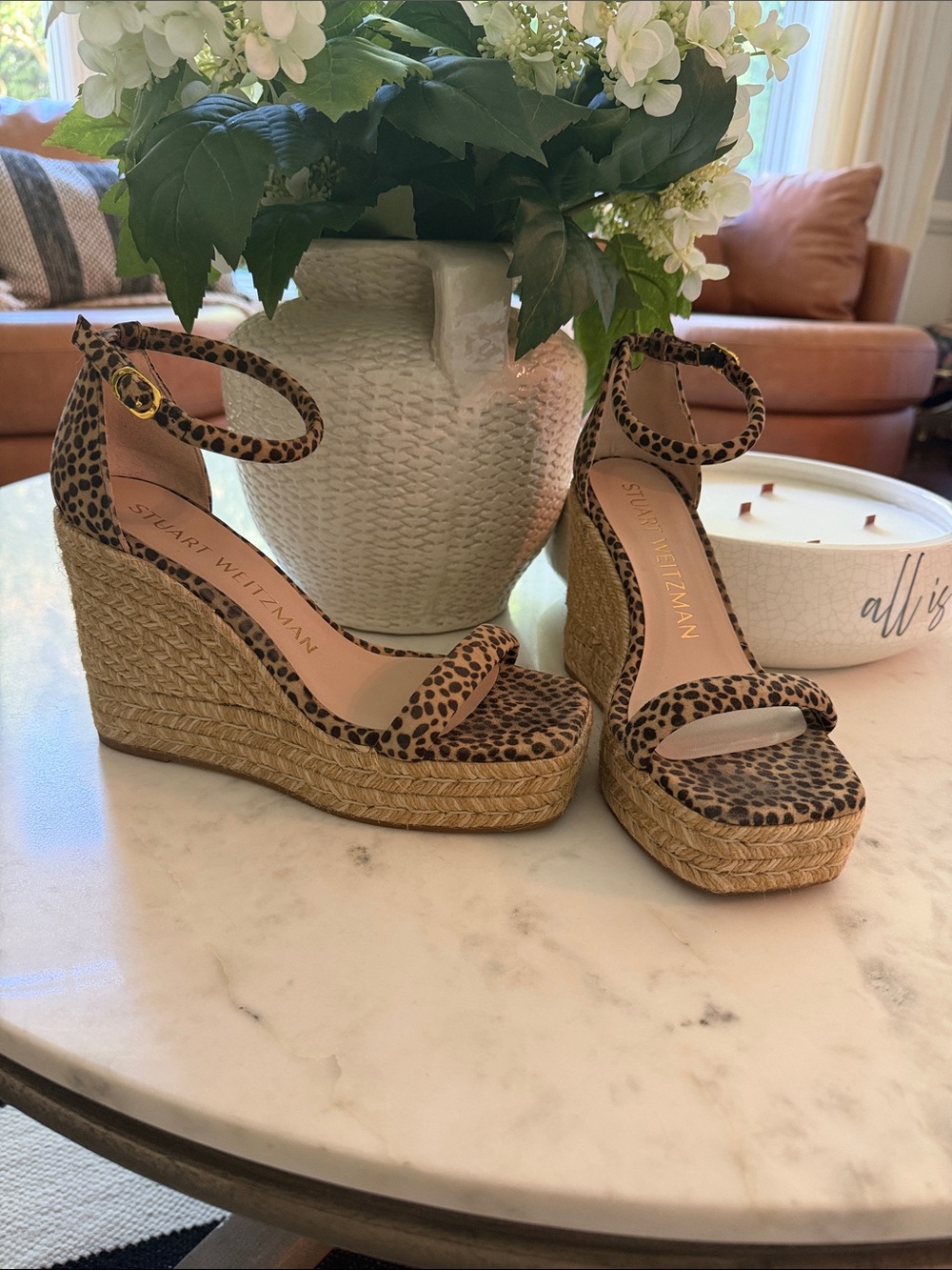Weitzman Espadrille Nudist Animal Print Platform Wedge Sandal